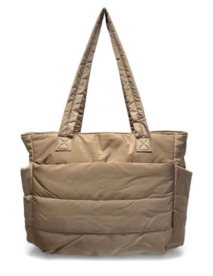 BAGSMART Quilted Puffy Tote Bag Taupe Laptop Travel Work Gym Carry On thumbnail 1