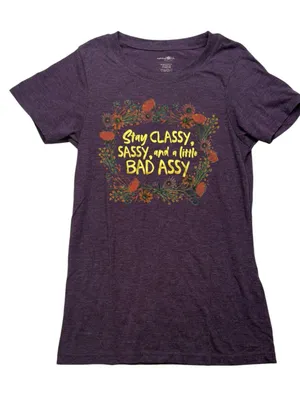 NATURAL LIFE size small Plum Short Sleeve Tee graphic Colorful Floral Print thumbnail 1