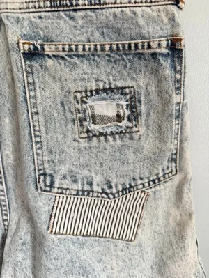 Vintage Kansas Jeans Acid Wash Patchwork Denim Shortalls M thumbnail 4