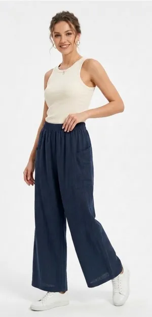 Halara Casual Navy Blue Pull On Pant Medium Tall Drawstring thumbnail 1