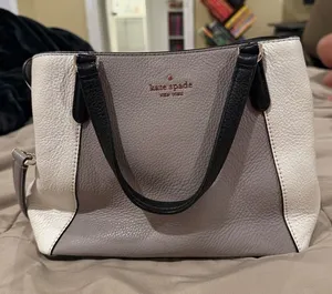 kate spade Two-Tone Pebbled Leather Satchel in Gray, White & Black thumbnail 1