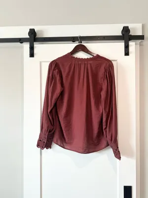     Vero Moda Boutique Burgundy Ruffle Button Blouse Boho M thumbnail 2