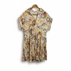 Uncle Frank Unique Print Collared Short Sleeve Tiered Mini Dress. ‎ S /M thumbnail 3