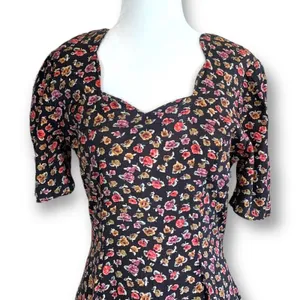 Rampage Vintage 90s Dress‎ Black Dark Floral Sweetheart Neckline Mini Forrest Fairy Boho thumbnail 2