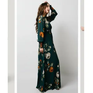 Baltic Born Olivia Teal Green Floral Smocked V-Neck Maxi Dress Long Sleeve 2XL thumbnail 2