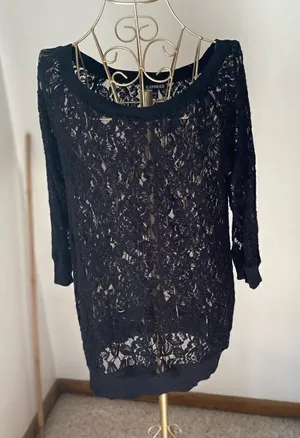 Express Black Lace Long Sleeve Top  Size Small thumbnail 1