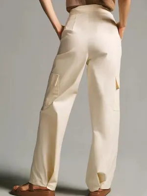 NWT Anthropologie Du Paradis Wide Leg Cargo Pants Cream Size 10 Retail $170.00 thumbnail 2