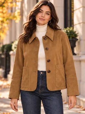 Abercrombie & Fitch Vegan Suede Camel Brown Shirt Jacket L thumbnail 1