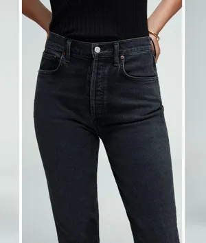 Agolde | Riley High Rise Straight Crop Jeans In Panoramic Black Size 25 thumbnail 2