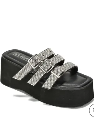 Cape Robbin Black Platform Sandal with Silver Glitter Straps thumbnail 6