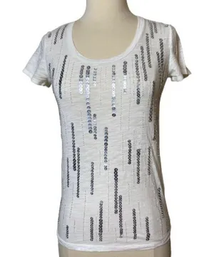 #21 AnnTaylor white T-shirt with elegant silver sequins thumbnail 1