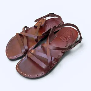 Jerusalem Camel Brown Leather Strappy Jesus Sandals Women’s Size 41 Comfy Boho thumbnail 2