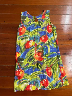 Jams World Mango Print Rayon Shift Dress Made in Hawaii‎ Sz L 🧡🎀 thumbnail 8