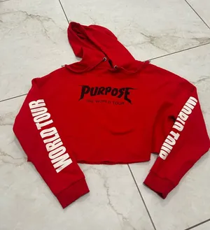 Justin Bieber Red Purpose World Tour Cropped Hoodie Size Small thumbnail 1