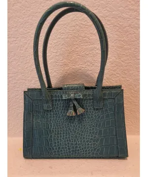Liz Claiborne NWOT Accessories Teal Croc Embossed Mini Handbag Bow & Tassel thumbnail 1