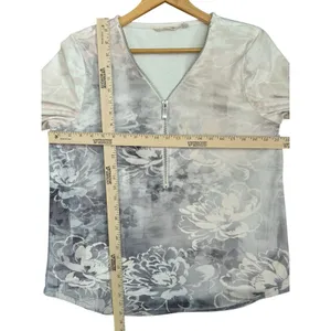 Soft Surroundings Womens Gray Floral Velour Corrina Half Zip Top‎ Shirt Sz Large thumbnail 3