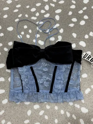 NWT Out From Under Bow Down To Me Velvet Lace Corset crop top coquette strapless thumbnail 6