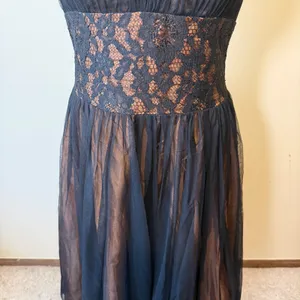 VTG Y2K Betsy & Adam Womens Dress 12 Black Bronze Halter Lace Mesh Prom Cocktail thumbnail 10