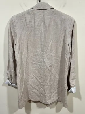 Zara Linen blend Open Front Blazer Jacket Lined Career Women's size S Beige thumbnail 7