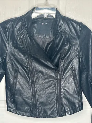 Therapy Black Faux Leather Moto Jacket Sz S Zippers thumbnail 3