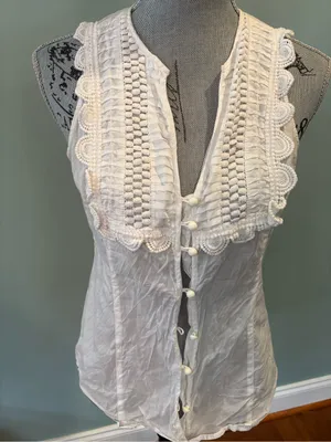 Express White Lace-Trim Button Front Camisole Blouse thumbnail 1