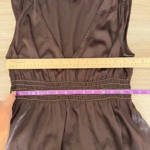 Express‎ Y2K Small Silk Blouse Peplum Babydoll Office Goblin Cinch Waist Brown thumbnail 5