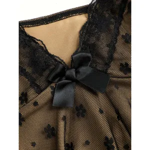 Cider NWT Sexy Floral Lace V Neck Ruffle Cami Stretch Top Adjustable Strap M Black Tan thumbnail 9