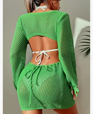 Amazon Green Knit Swimsuit Cover-Up Adjustable M thumbnail 3