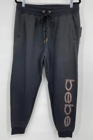 Bebe Womens Black Jogger Sweatpants Fleece Activewear Pants Rhinestones NEW 1X thumbnail 1