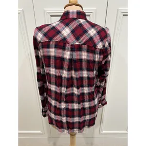 Lucky Brand Women's Plaid Flannel Button Up Shirt‎ Size Medium Burgundy Navy thumbnail 3