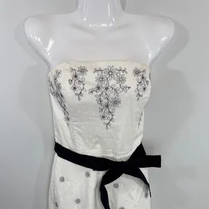 White House Black Market White Floral Embroidered Strapless Dress Women 6 A-Line thumbnail 3