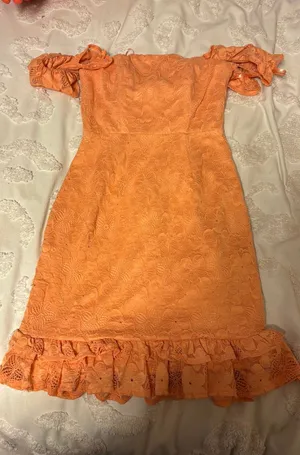 Selfie Leslie Orange floral off the shoulder dress thumbnail 1