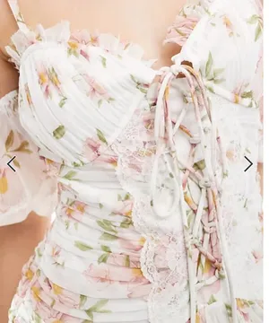 ASOS DESIGN lattice bodice bardot sleeve frill midi dress in floral print thumbnail 2