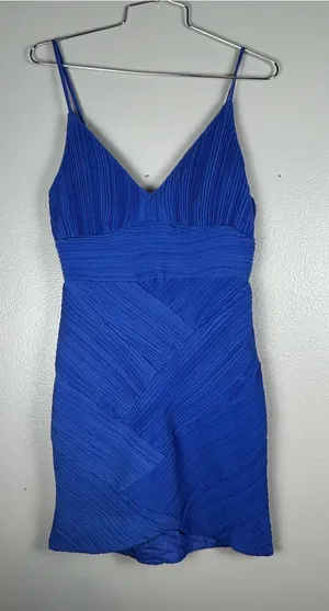 Do + Be Blue V-Neck Pleated Mini Dress - Classic Spaghetti Strap Size Small thumbnail 1