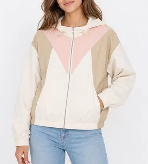 Abercrombie & Fitch Womens Colorblock Windbreaker Hooded Jacket Pink Tan Medium thumbnail 1