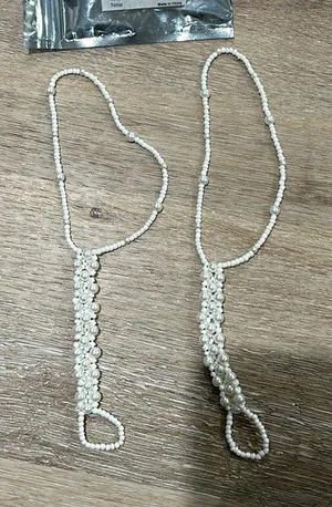 NWT textile pearl beach wedding sandal beads. Goes over to around ankle thumbnail 1