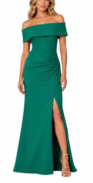 Betsy & Adam Gown Size 8 Emerald Green Corset Cowl Neck Ruched Formal Maxi Dress thumbnail 1