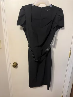 ANTONIO MELANI Black Midi Dress with Puff Sleeves thumbnail 5