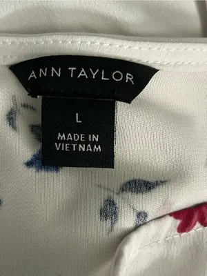 Ann Taylor White Floral Bell-Sleeve Blouse Red, Navy & Tan Print LG thumbnail 13