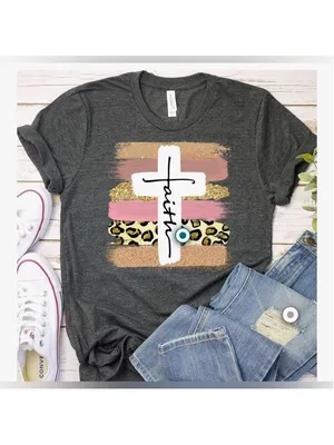 NEW Gray Love in Faith Cross Christian T-Shirt Ring spun cotton Apparel 2X thumbnail 2