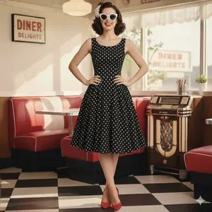 Grace Karin Polka Dot Dress Sleeveless Black White Fit and Flare Pin Up 60s Sz M thumbnail 6