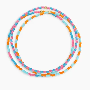 GORJANA Miami Gigi Striped Glass Beaded Bracelets Set of 3 Orange Pink Blue Aqua thumbnail 6