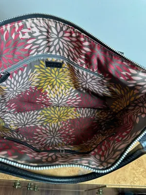 Lodis Black Pebbled Leather Tote Bag Shoulder Purse Floral Lining Work Travel thumbnail 8