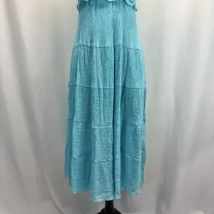 Altar’d State Floral Tiered Midi Sun Dress S Blue Green Tie Strap Smocked Bodice thumbnail 3