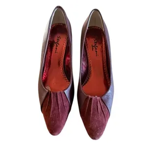 Stefani Collection Burgundy Leather Suede Kitten Heel Pumps Women's 7.5M thumbnail 2