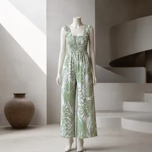 Inspired Hearts Green Tropical Pineapple Smocked Wide Leg Jumpsuit Large NWOT thumbnail 3