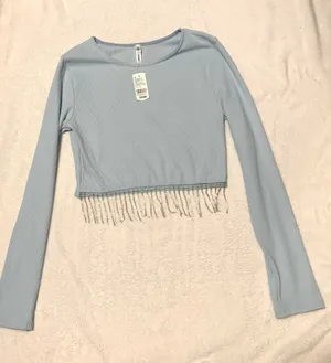 Light blue crop top with fringe Size L thumbnail 1