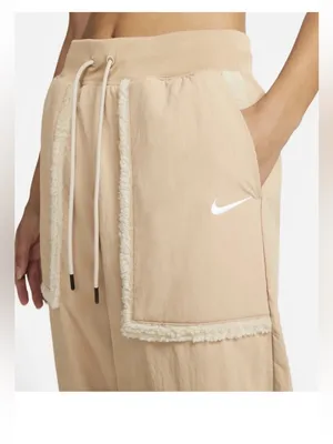Nike Sportswear Essential Woven Faux Fur High-Waisted Curve Joggers in Hemp Tan thumbnail 2