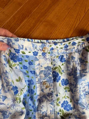 LC Lauren Conrad Blue Floral Stripe Button Front Midi Skirt Elastic Waist Medium thumbnail 2