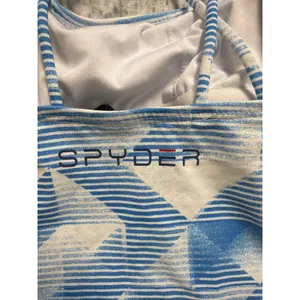 Spyder Swim Womens Blue White Geometric Strappy Tankini Top Only Builtin Bra NEW thumbnail 5